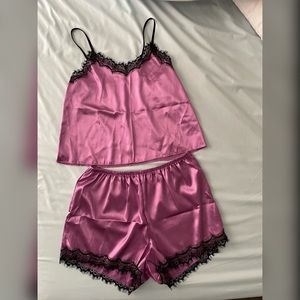 Lace Trim Satin Cami Top & Shorts PJ Set